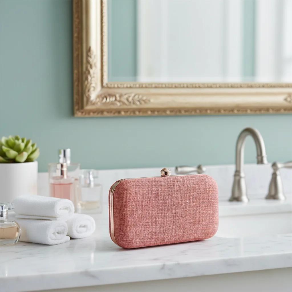 VPH Gift Store Greyish Pink Gold Embellished Clutch Purse for Women