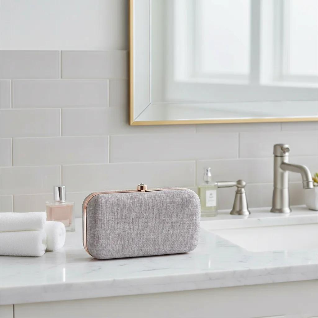 VPH Gift Store Cool Grey Gold Embellished Clutch Purse for Women