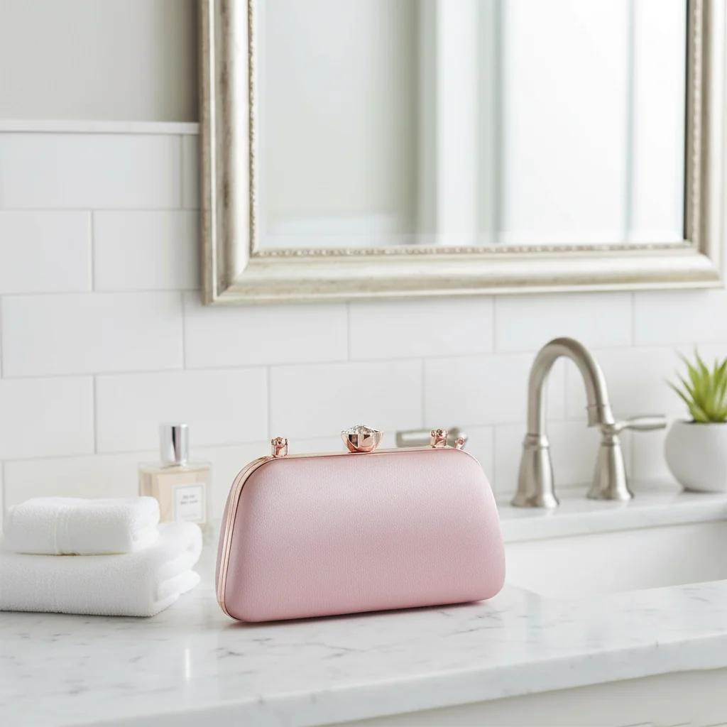 VPH Gift Store Rose Taupe Bridal Handbag with Gold Clutch for Women