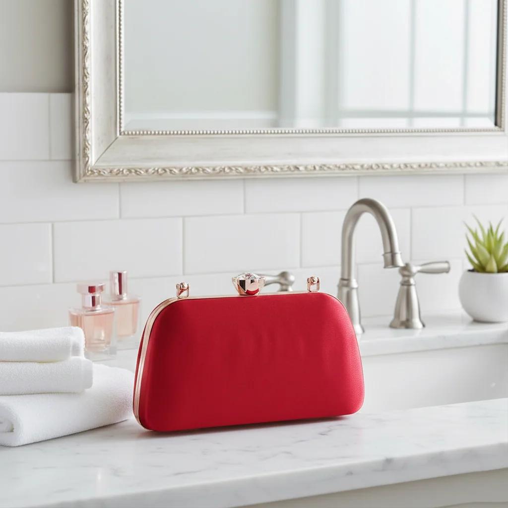 VPH Gift Store Valentine Red Bridal Handbag with Gold Clutch for Women