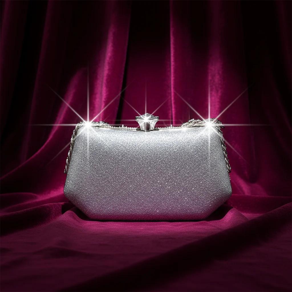 VPH Gift Store Silver Sand Luxury Diamond Clutch Shoulder Sling Bag for Women