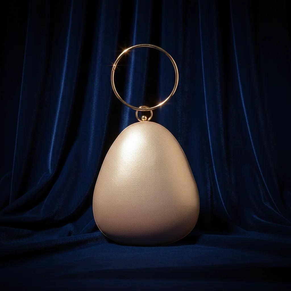 VPH Gift Store Pinkish Tan Silver Rhinestone Round Handle Clutch Bag