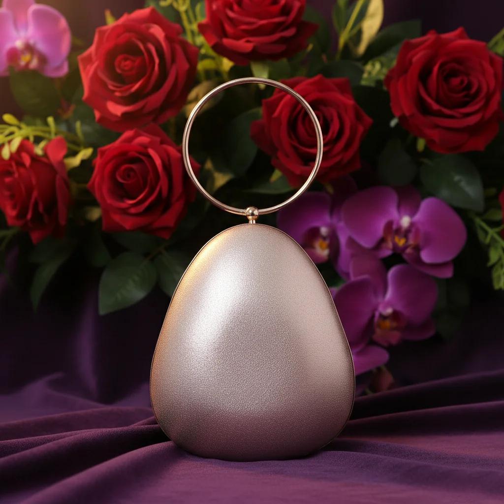 VPH Gift Store Pink Flare Silver Rhinestone Round Handle Clutch Bag