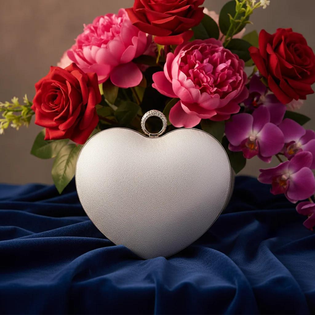 VPH Gift Store Grey Suit Cute Heart Crystal Diamond Clutch Purse