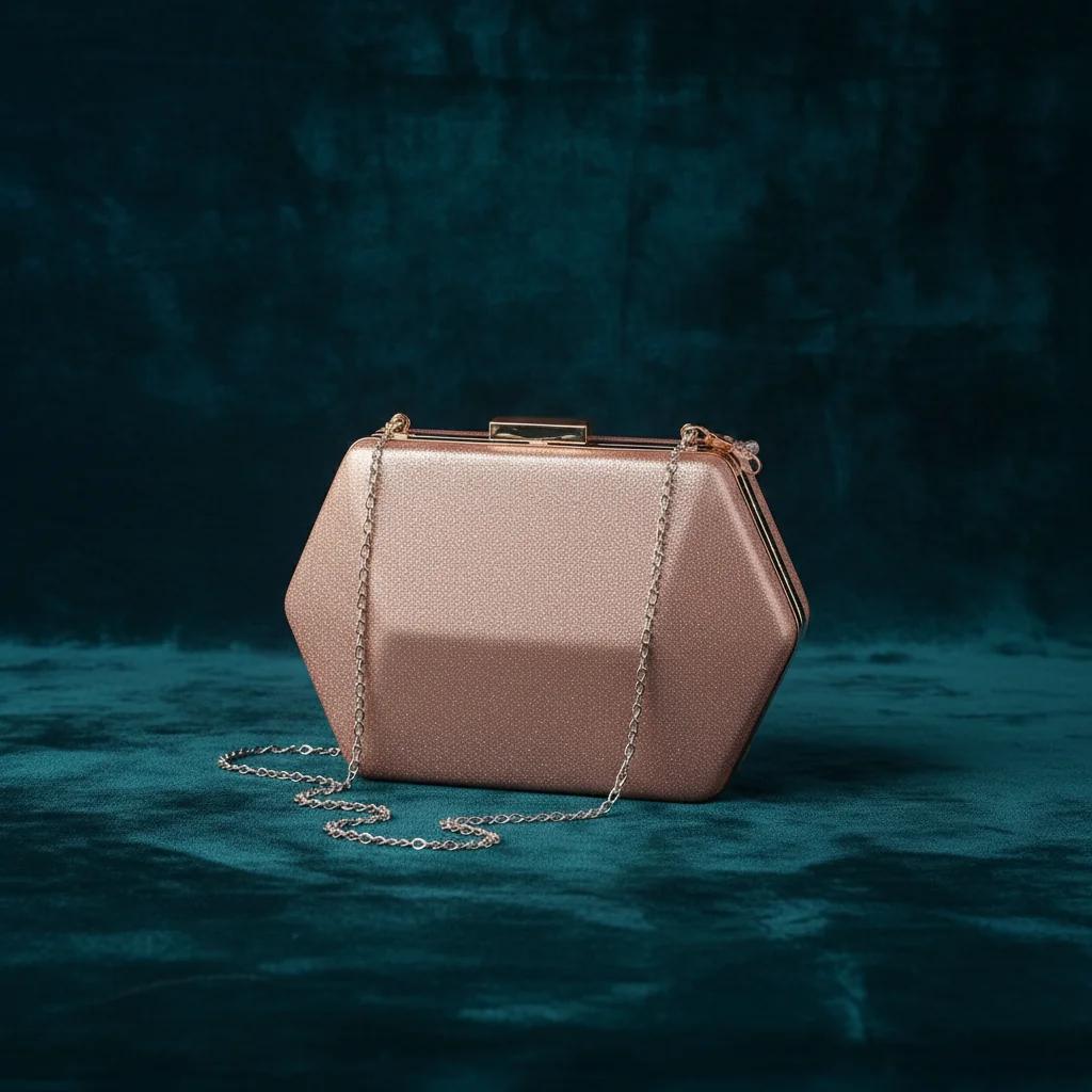 VPH Gift Store Elegant Oriental Pink Glittery Gold Corded Clutch Bag