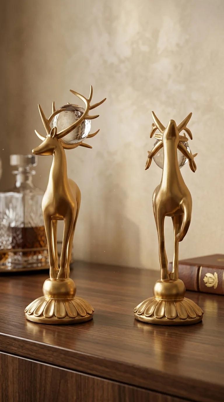 Value Gifts Elegant Golden Deer Figurines for Living Room Decor and Housewarming Present