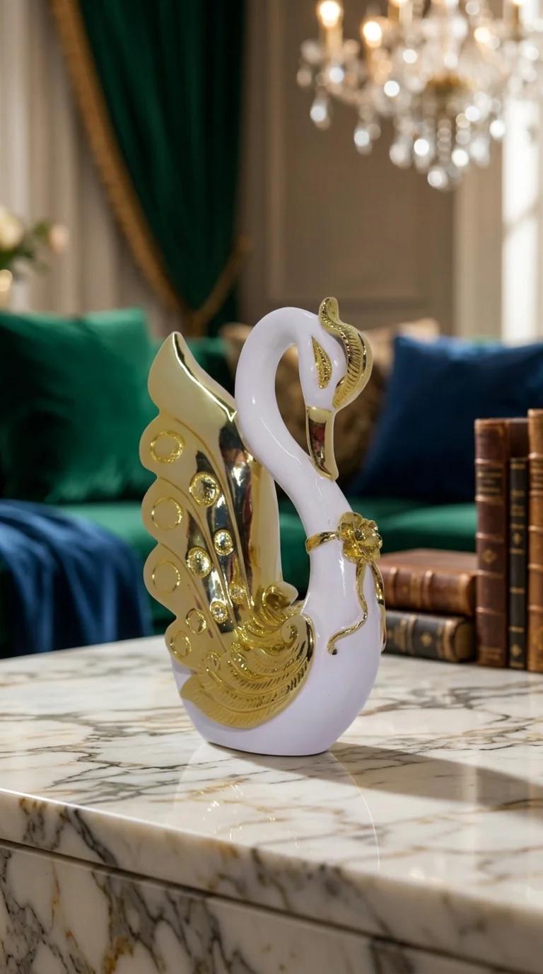 Value Gifts Swan Couple Feather Ornament for Living Room and Home Decoration