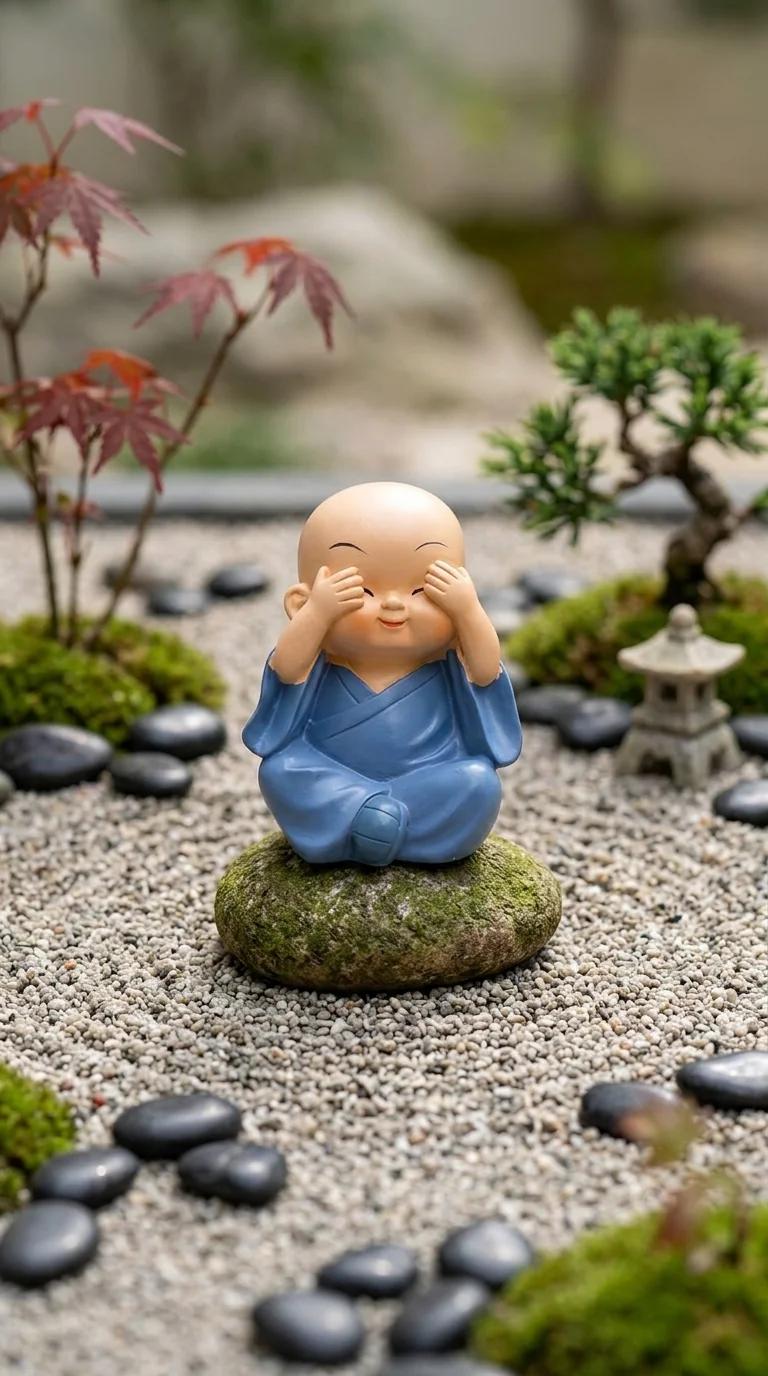 Value Gifts Little Buddha Monks Figurine for Car Dashboard and Living Room