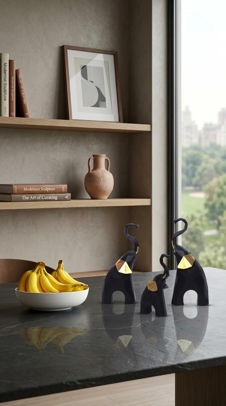 Value Gifts Black and Gold Elephant Baby Figurines Decorative Showpiece for Home