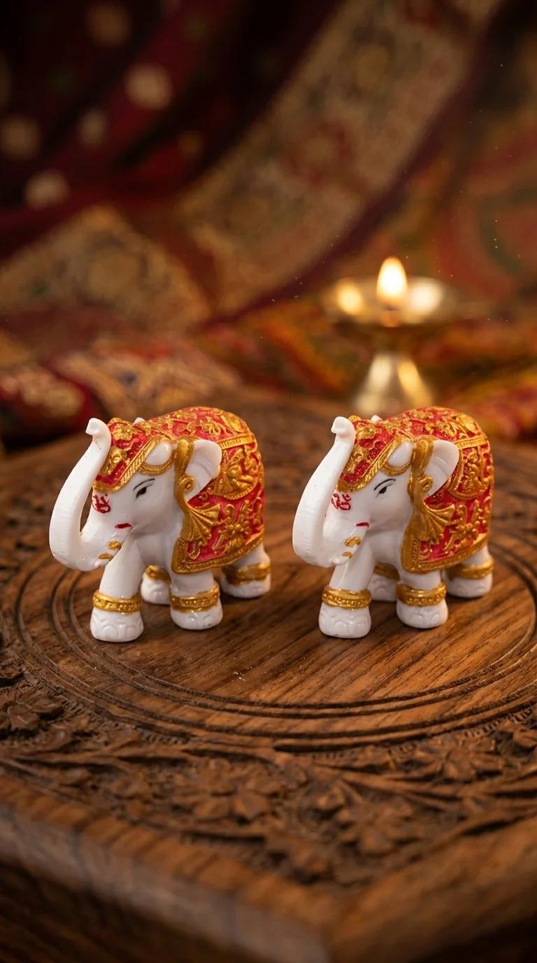 Value Gifts Elegant Golden Elephant Pair Figurines for Living Room Decoration