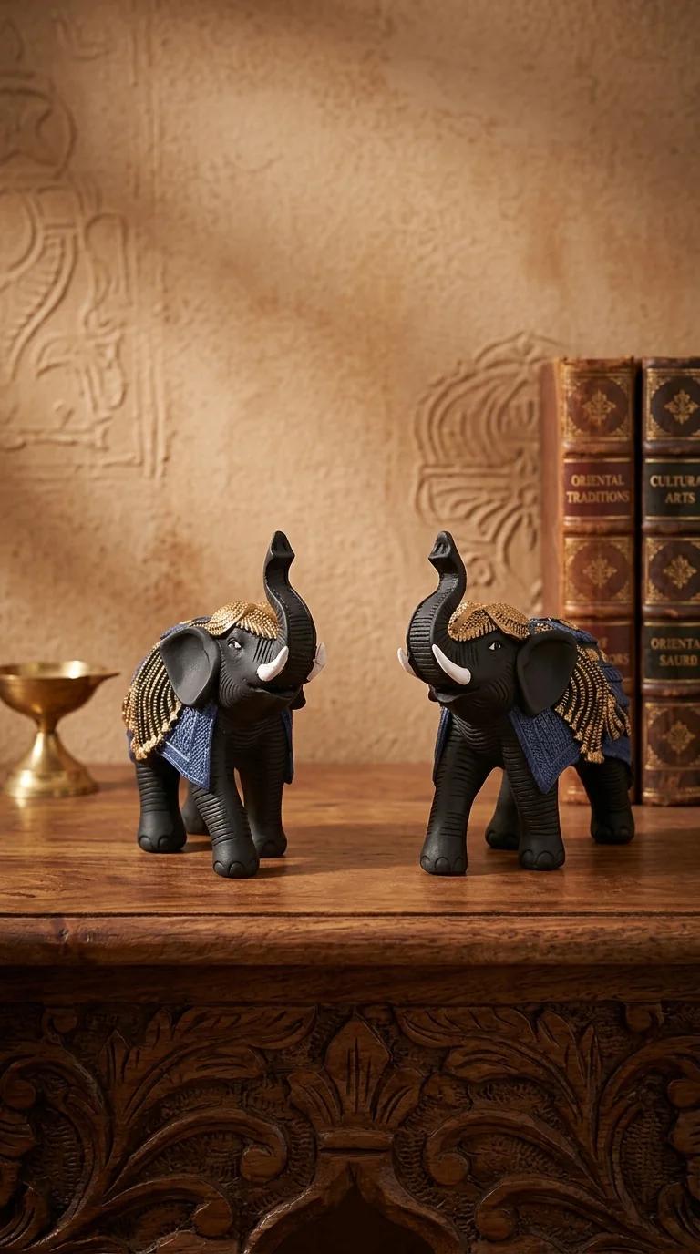 Value Gifts Handcrafted Medium Royal Elephant Pair for Home Decor and Gifting