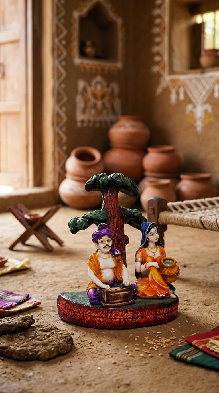 Value Gifts Rajasthani Couple Playing Musical Instrument Decorative Showpiece