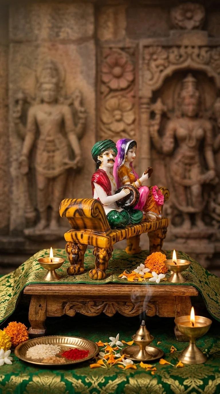 Value Gifts Rajasthani Musician Couple Sitting on Cot Decorative Statue for Living Room