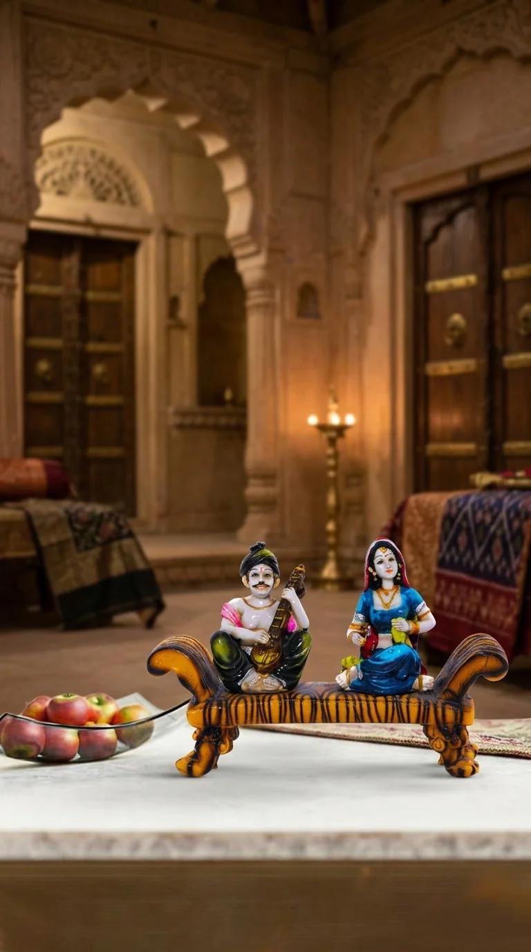 Value Gifts Ethnic Rajasthani Couple Playing Veena Showpiece for Home Decoration
