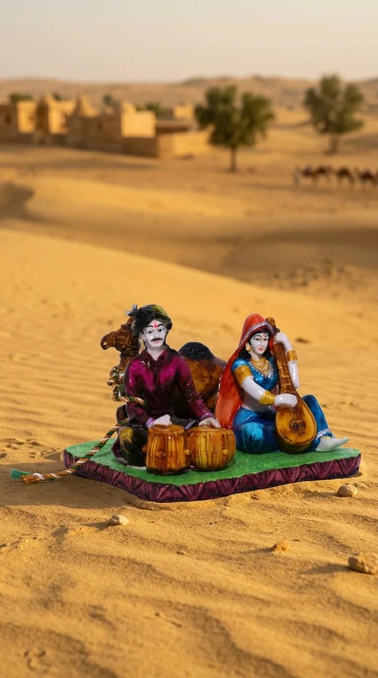 Value Gifts Village Rajasthani Couple Playing Tabla and Veena Decorative Showpiece