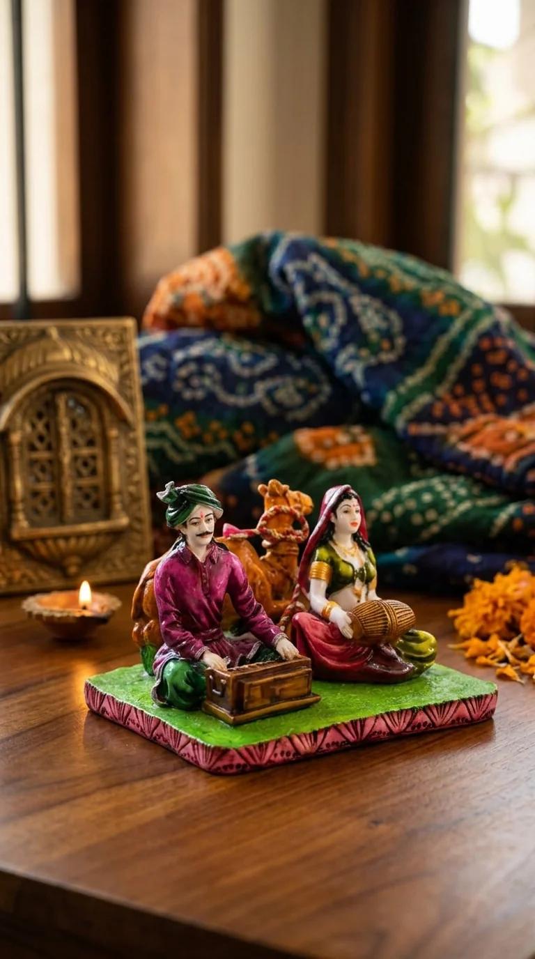 Value Gifts Rajasthani Couple Playing Harmonium and Veena Decorative Statue