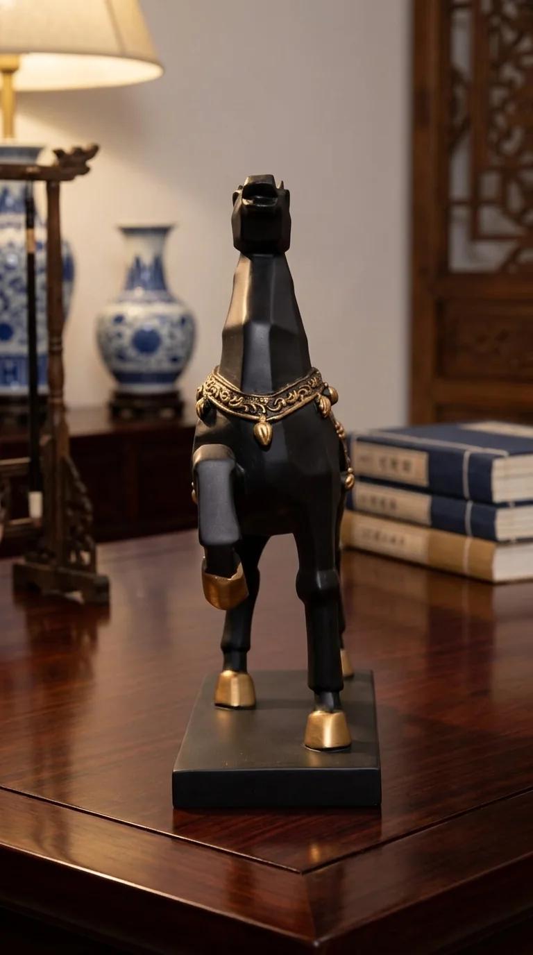 Value Gifts Black and Gold Polyresin Horse Decorative Statue for Home and Office