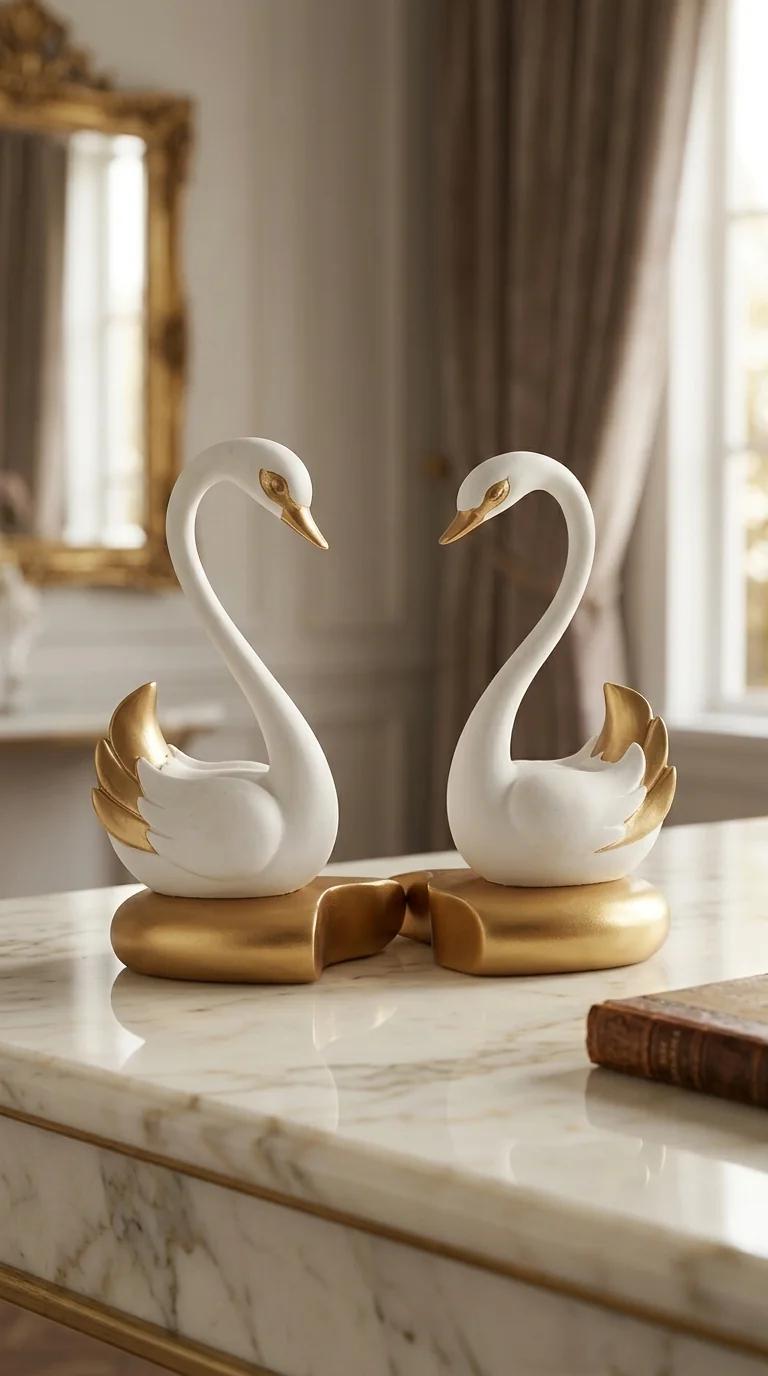 Value Gifts Elegant Swan Pair White and Gold Figurine for Living Room Decor