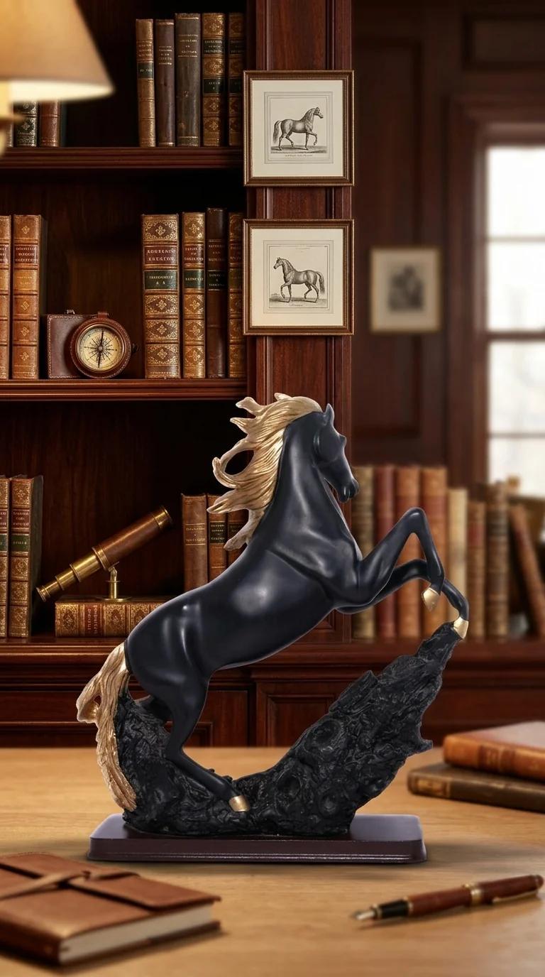 Value Gifts Modern Black Horse Stallion Rearing Figurine for Living Room and Desk
