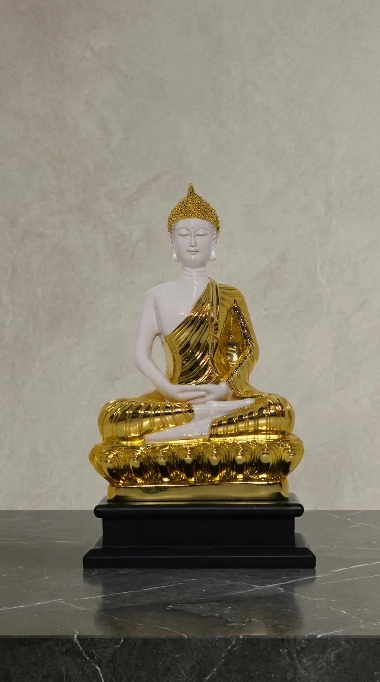 MH Decors Handcrafted Gautam Buddha White Gold Statue for Home and Office Decoration