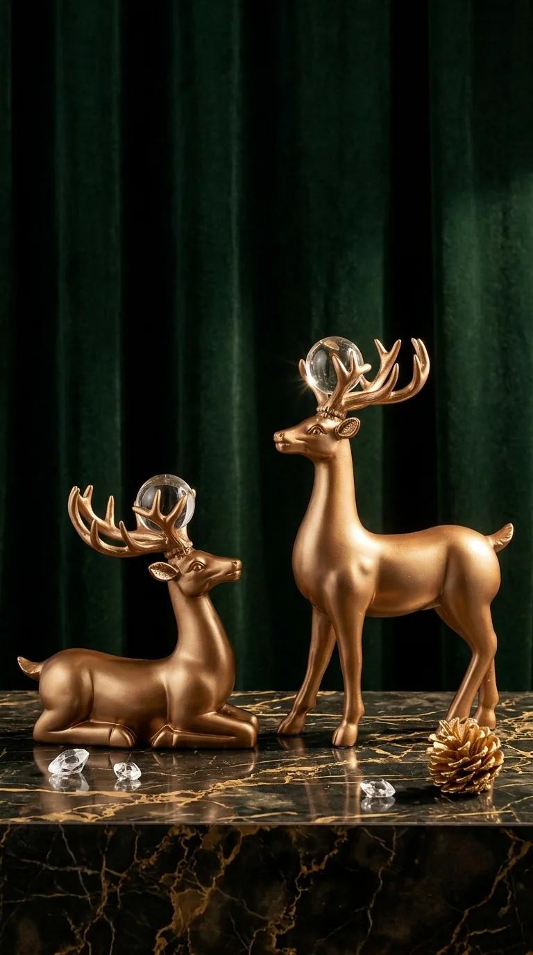 MH Decors Elegant Resin Deer Couple Figurines for Home Bedroom Decoration
