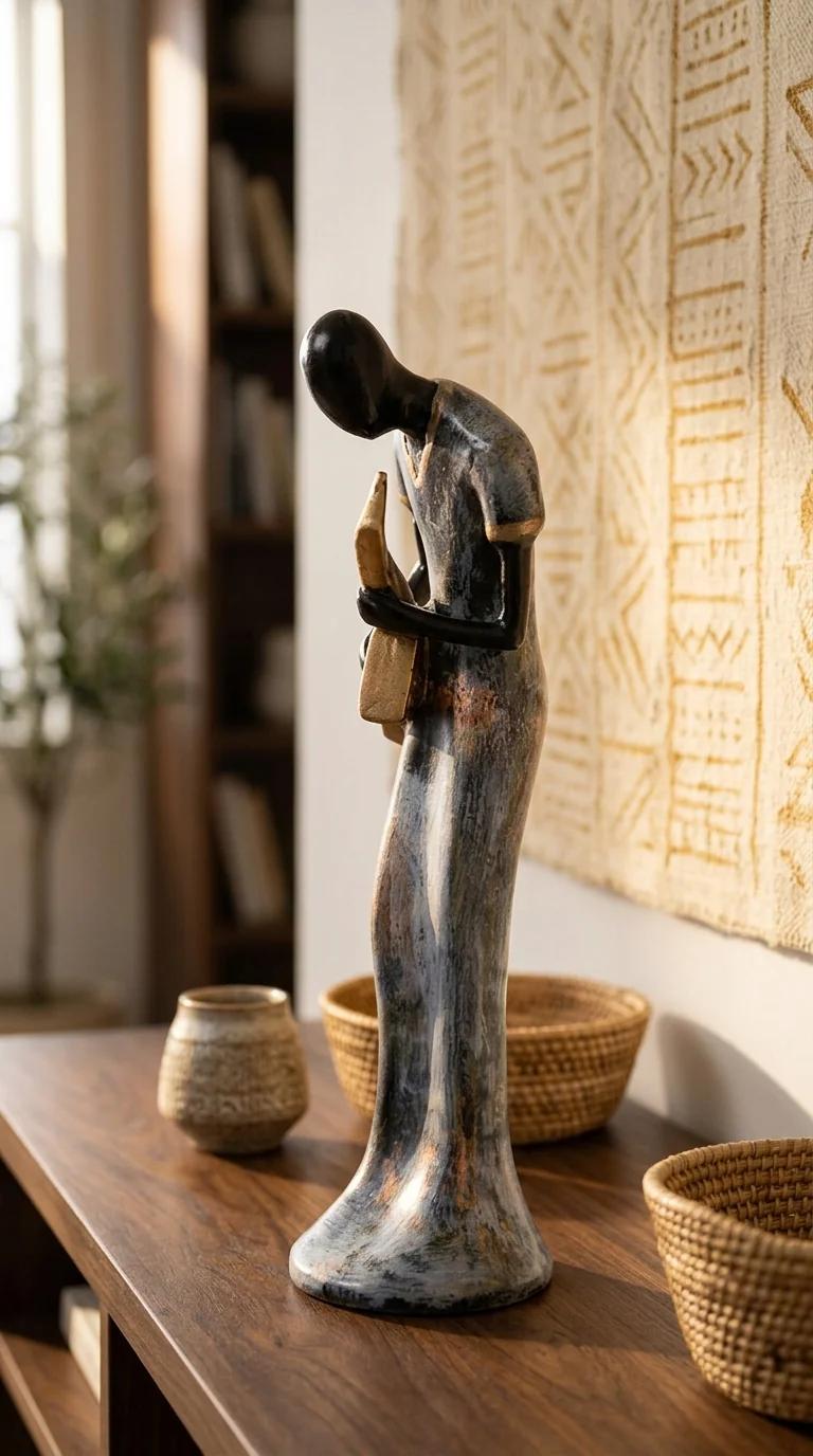 MH Decors Elegant Tribal Musician Ladies Statue Playing Clarinet Guitar and Saxophone for Home Decor