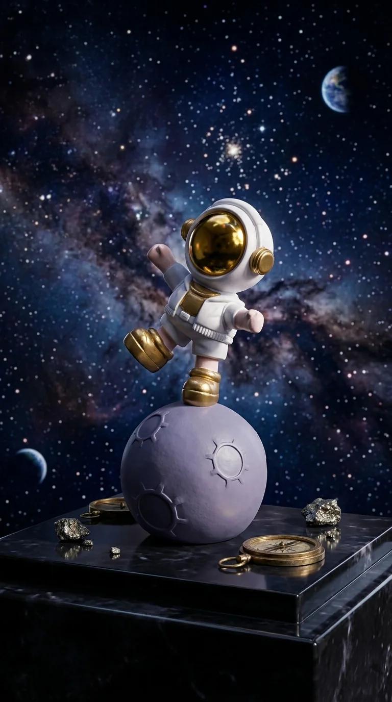 MH Decors Elegant Moon with Kid Astronaut Statue for Bedroom and Office Decor