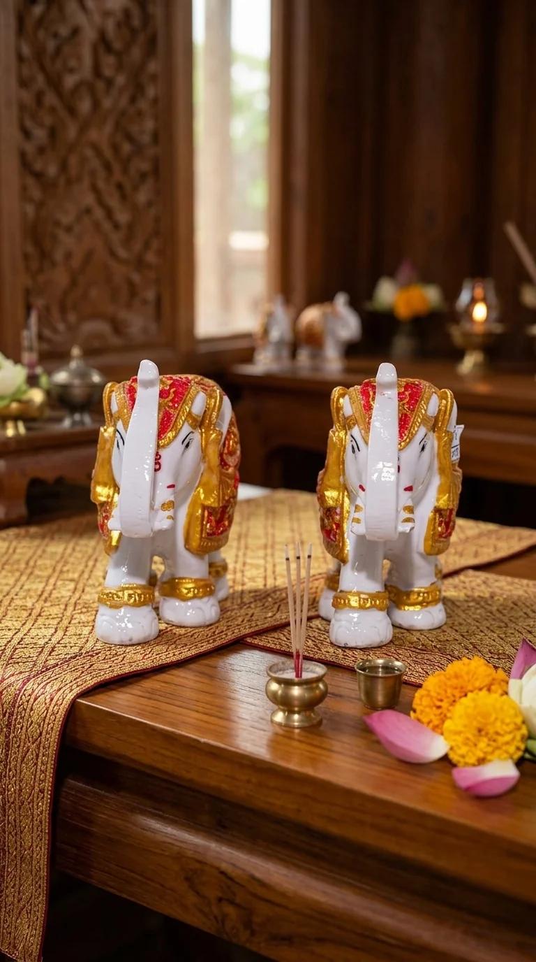 MH Decors Elegant Designer Elephant Pair Statue for Tabletop Home and Office Decor