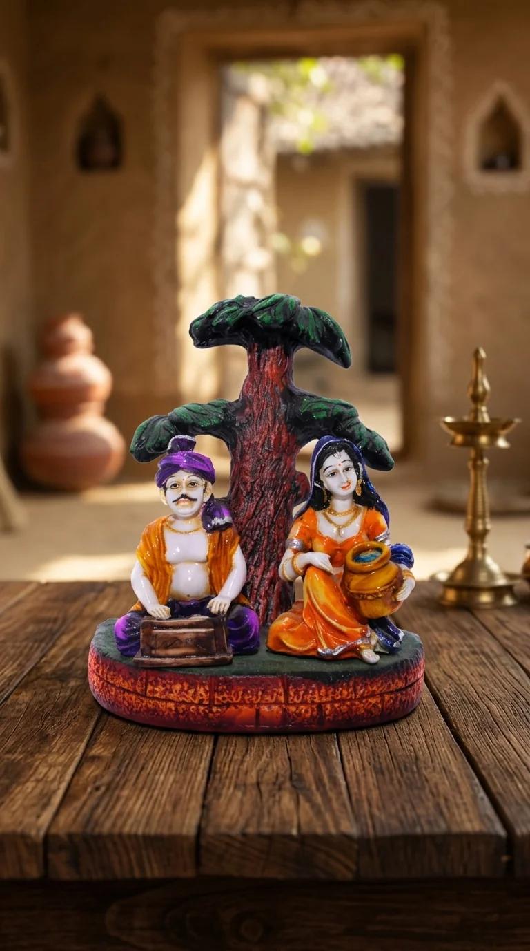 MH Decors Elegant Rajasthani Couple Sitting and Playing Music Figurine for Home Display
