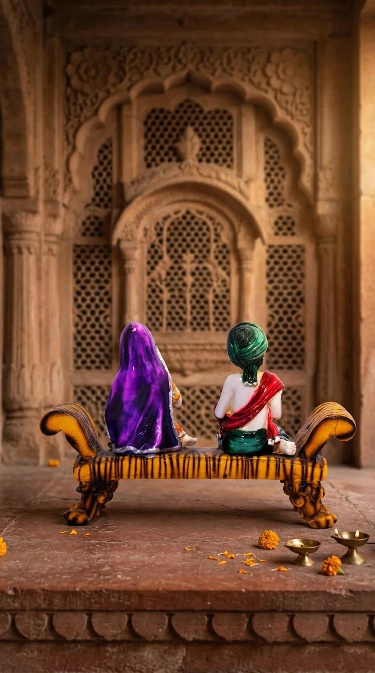 MH Decors Elegant Rajasthani Musical Couple Sitting on Cot Figurine for Home Decor