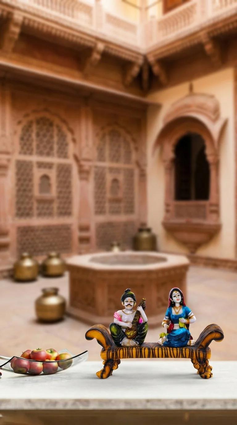 MH Decors Handcrafted Rajasthani Couple Playing Veena Showpiece for Home Display
