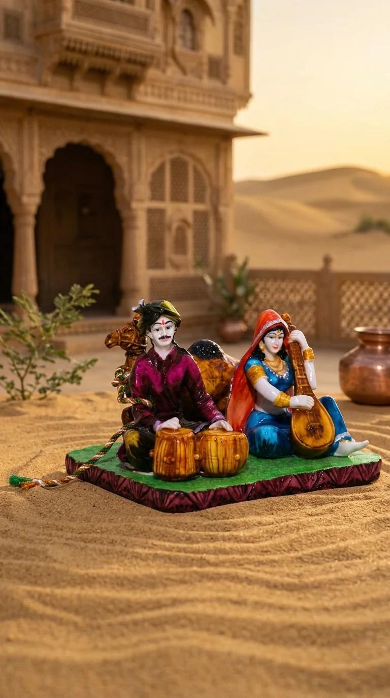 MH Decors Elegant Traditional Rajasthani Couple Playing Tabla Veena Figurine for Home Decor