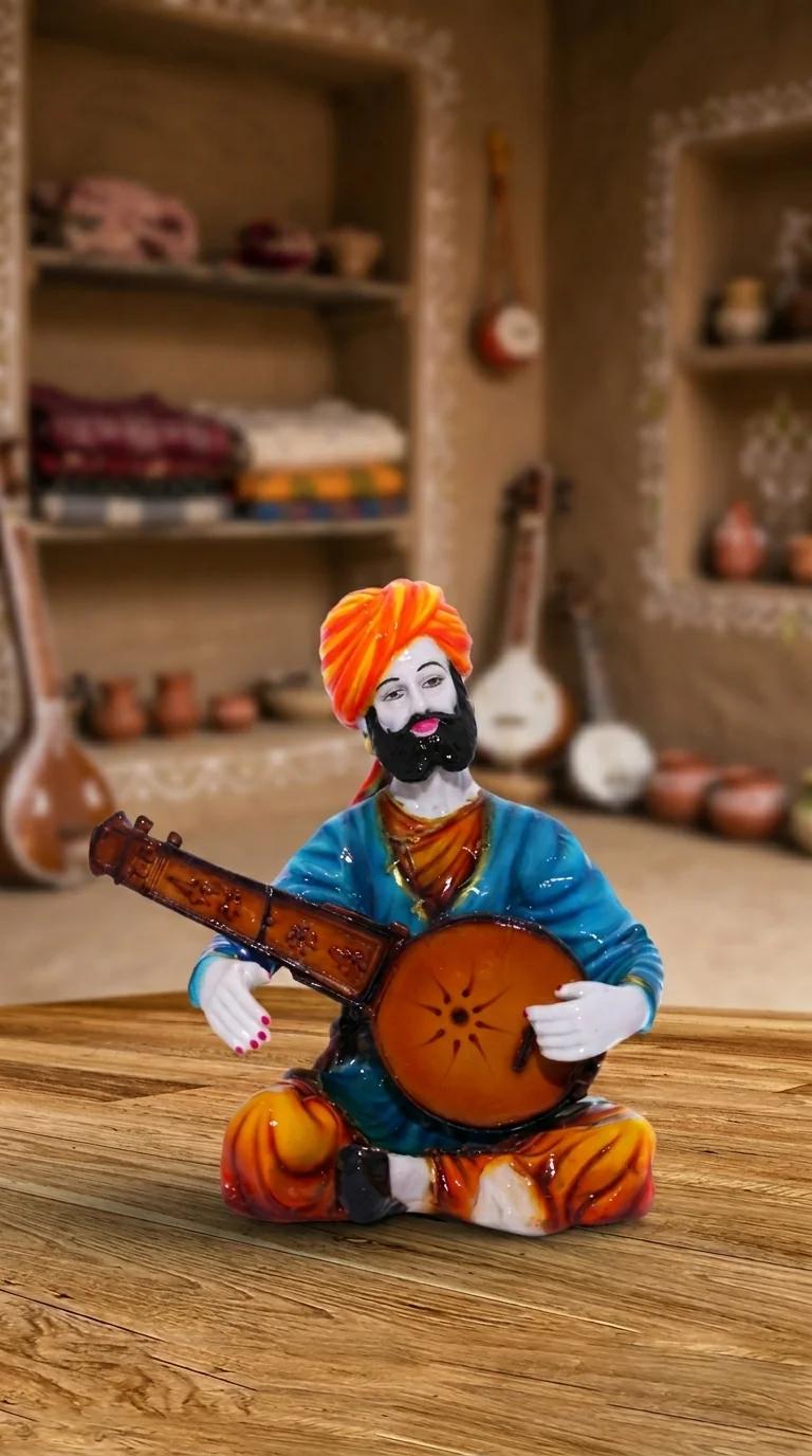 MH Decors Elegant Rajasthani Sitar Musician Figurine for Home Interior Display