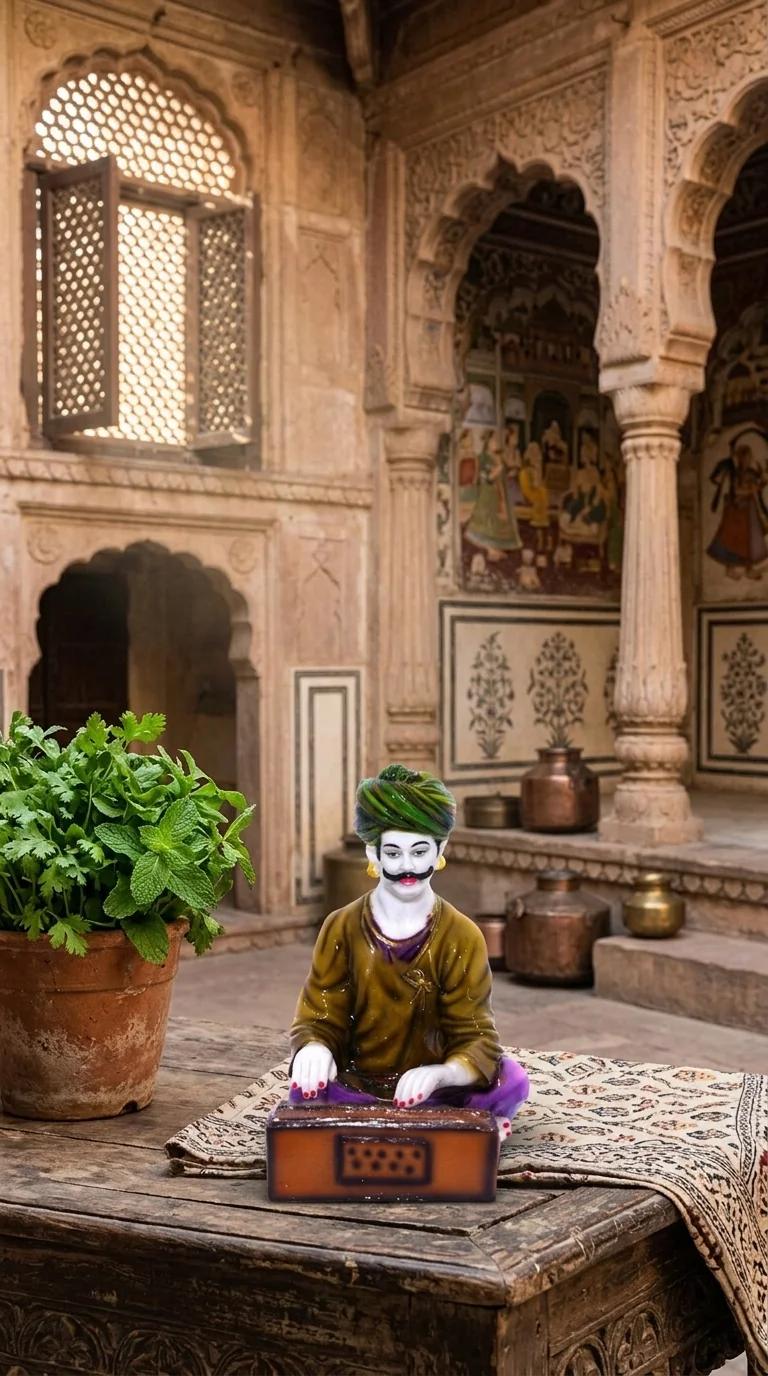 MH Decors Elegant Harmonium Playing Villager Showpiece for Tabletop and Home Decor