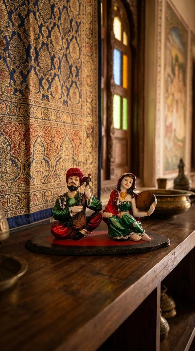 MH Decors Elegant Punjabi Couple Playing Sitar Statue for Home Interior Decoration