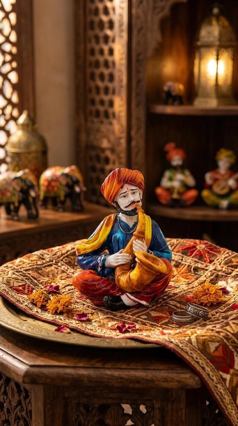 MH Decors Elegant Rajasthani Musical Couple Playing Saxophone Figurine for Home Interior