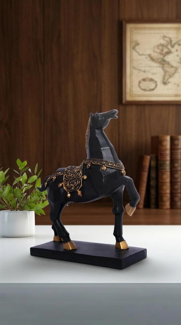 MH Decors Elegant Black and Gold Horse Showpiece for Home and Office Decoration