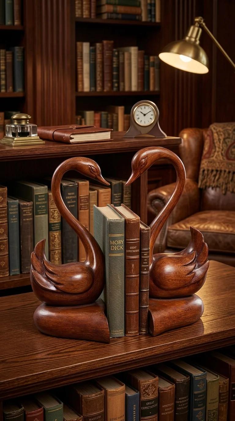 MH Decors Elegant Wooden Swan Pair Showpiece for Tabletop and Living Room Decor