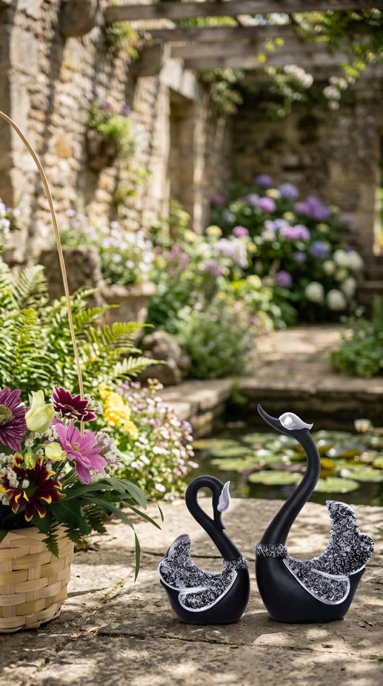 MH Decors Premium Swan Pair Black Silver Showpiece for Home Living Room and Office Decor