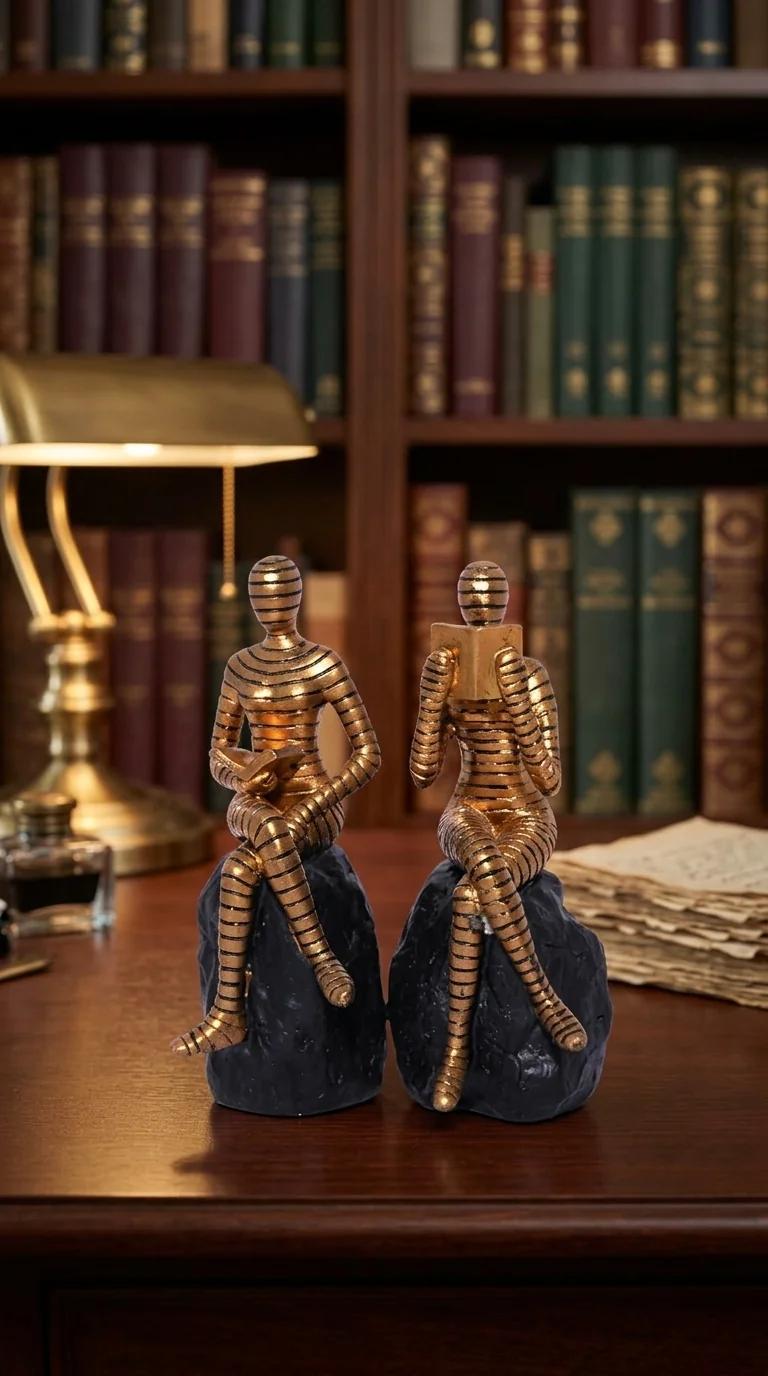 Value Gifts Elegant Seated on Rock Reading Book Artefact for Home Table or Shelf Decor