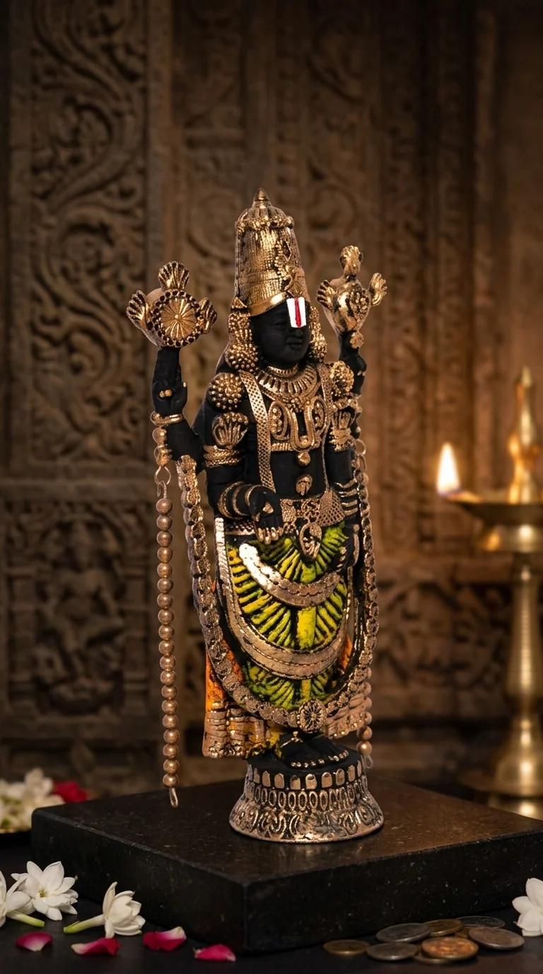 Value Gifts Elegant Gold Lord Venkateswara Murti Decorative Statue for Home Worship