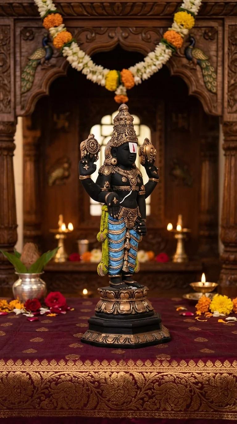 Value Gifts Elegant Black Finish Lord Venkateswara Swamy Idol for Home and Office Display