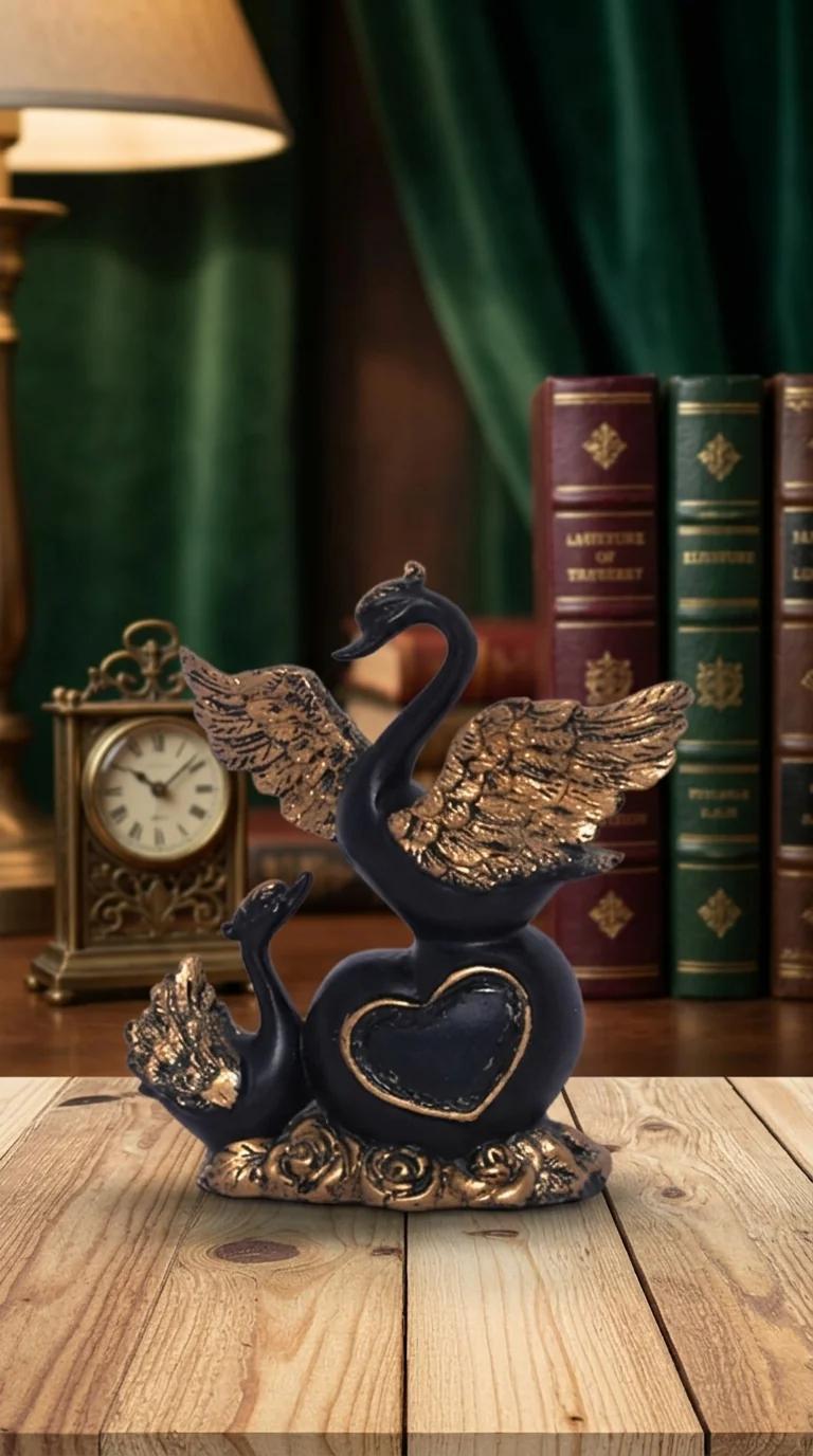 Value Gifts Elegant Swan Heart Couple Figurines for Tabletop and Gift Ideas