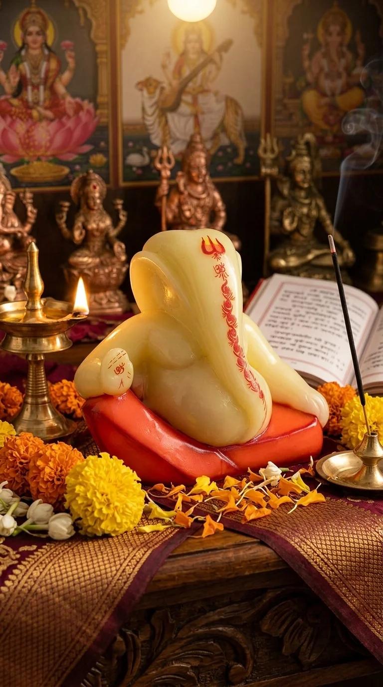 Value Gifts Handcrafted Medium Orange Ganesha Statue for Home and Office Decoration