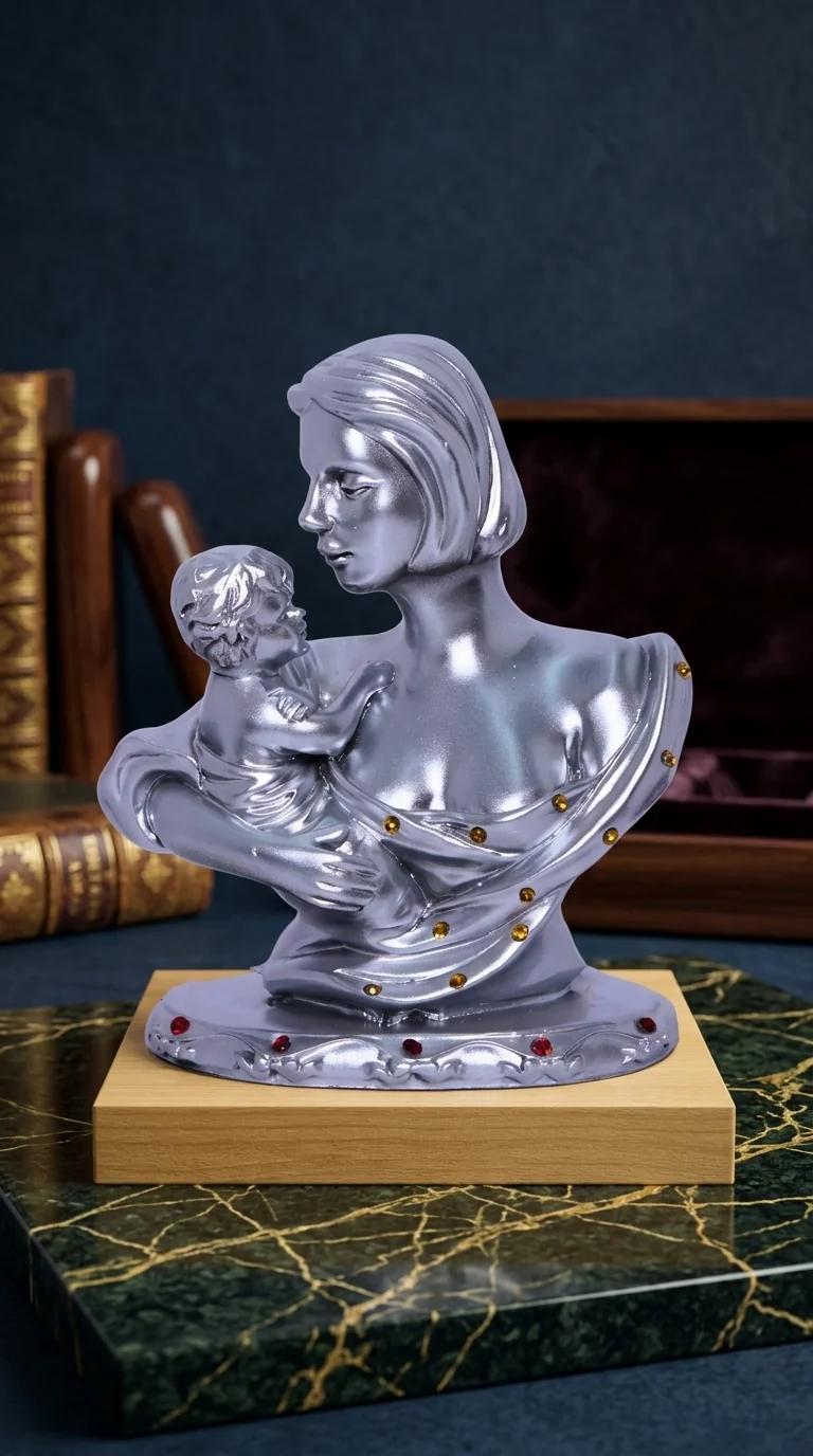 Value Gifts Premium Silver Mother and Child Showpiece for Home and Gift Occasion