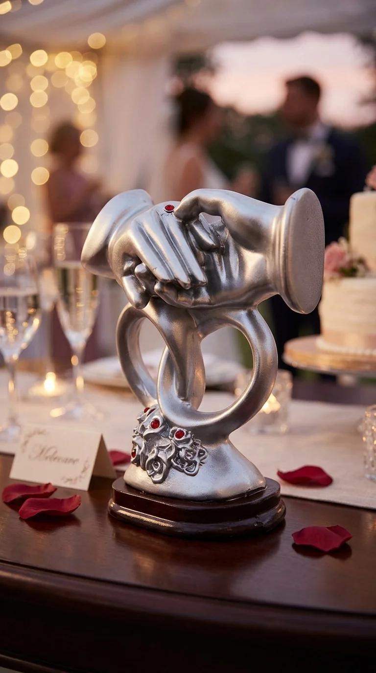 Value Gifts Premium Small Wedding Hand Ring Statue for Valentine and Home Decoration