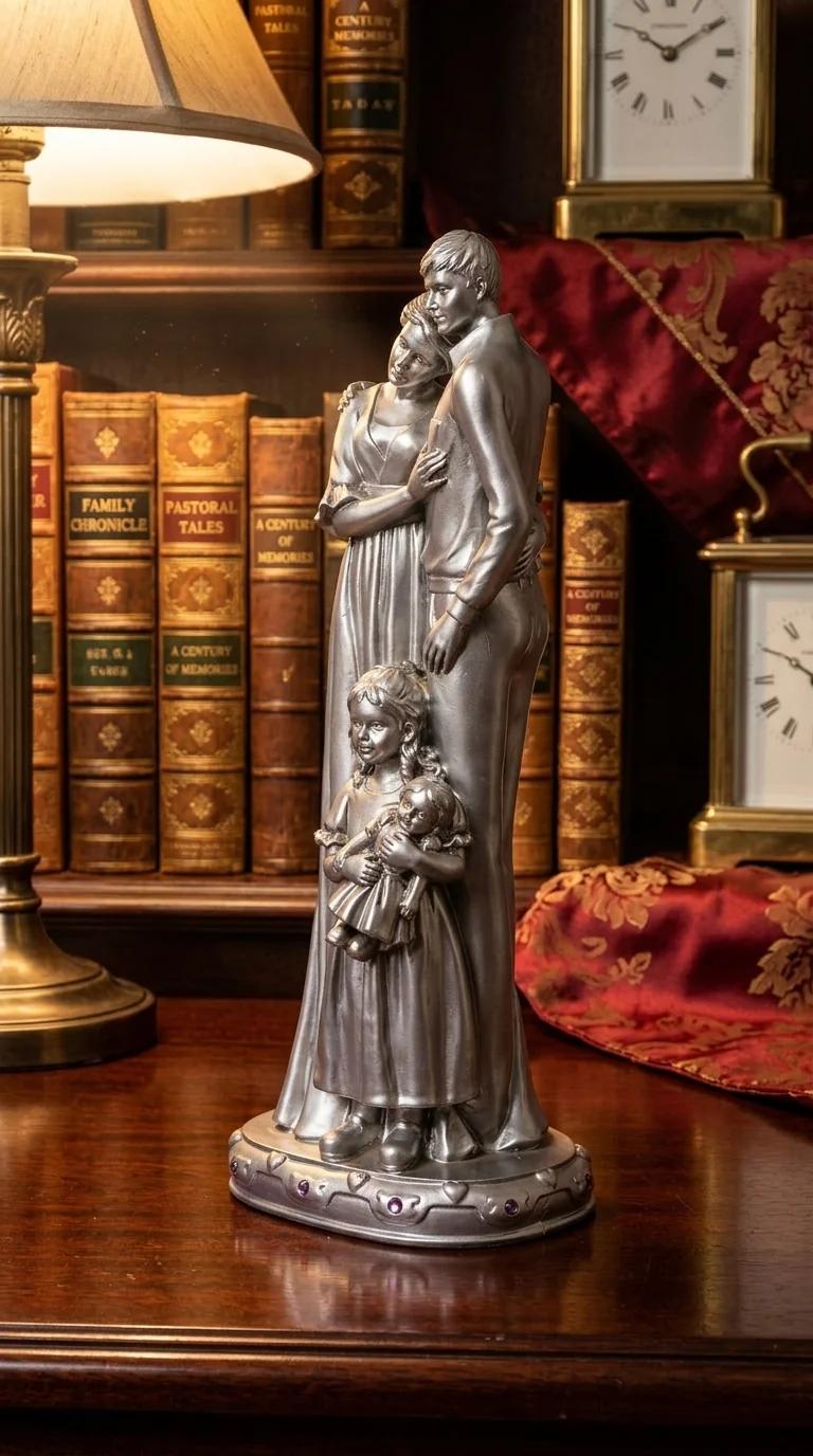 Value Gifts Elegant Silver Family Figurine of Parents and Daughter for Tabletop and Gift