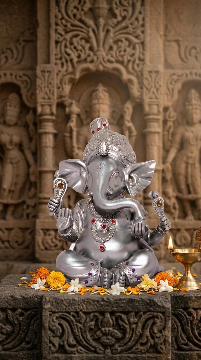 Value Gifts Silver Plated Ganesha Sculpture for Home Decor Office Desk and Pooja