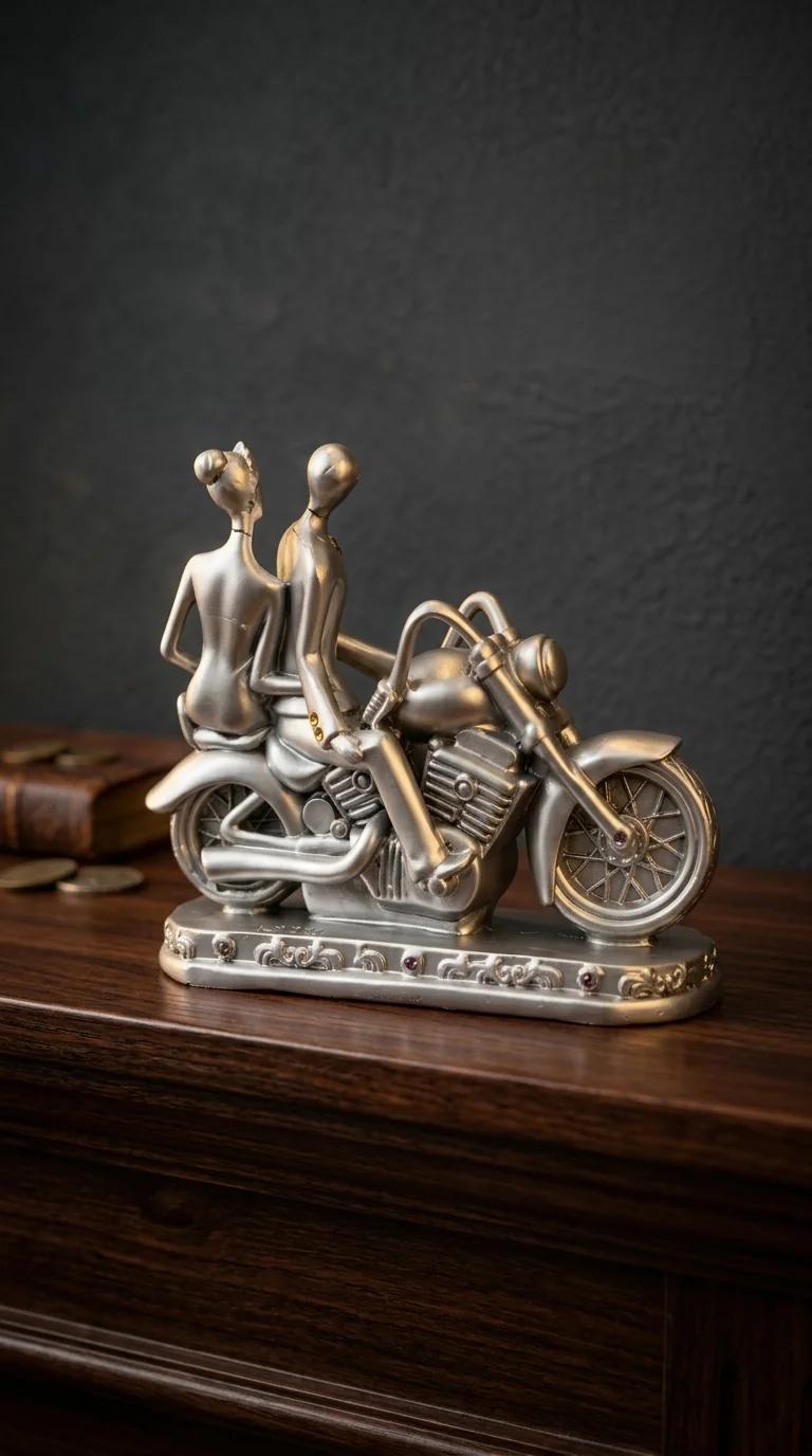 Value Gifts Elegant Bike Riding Couple Showpiece for Home and Office Decor