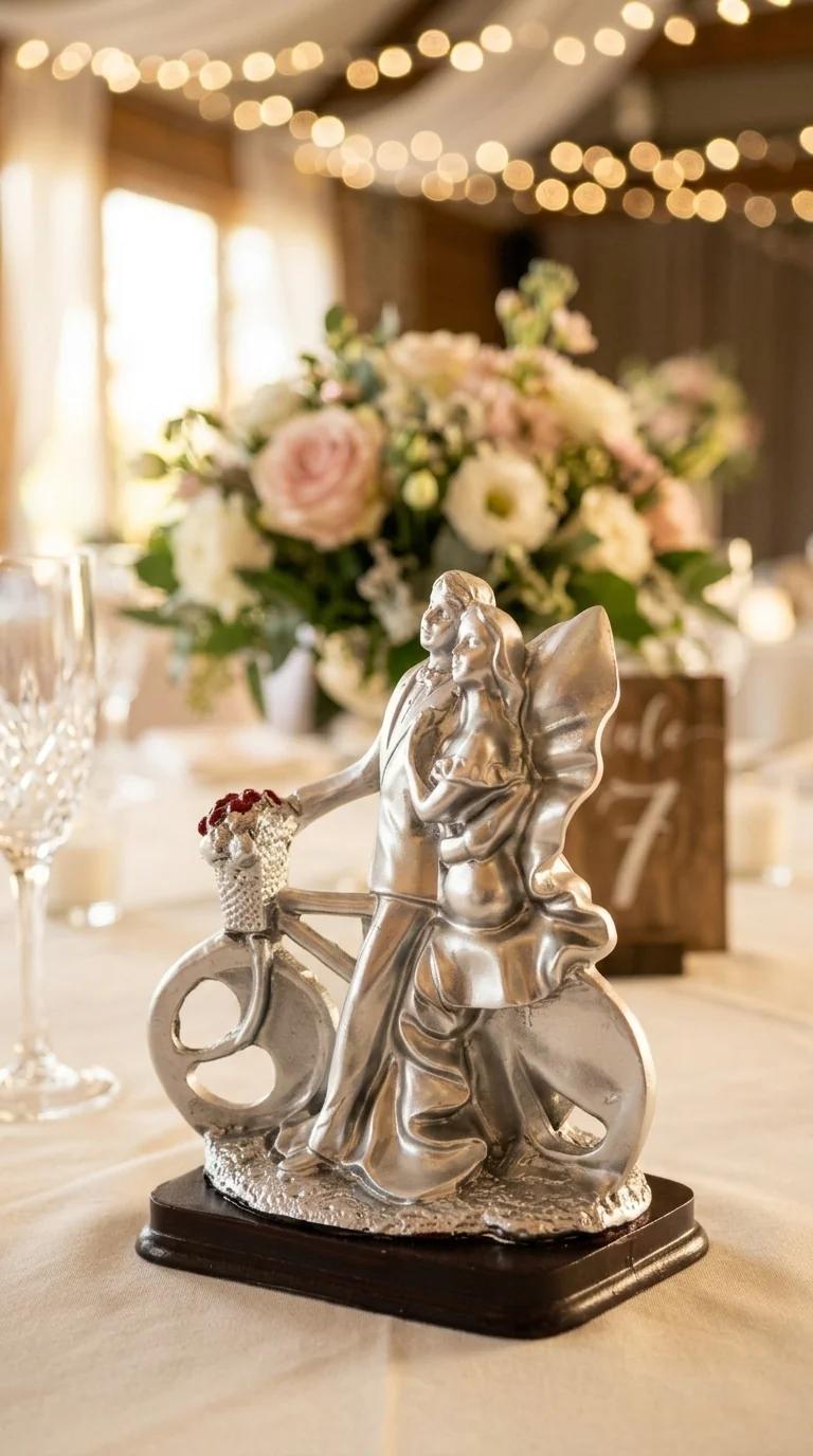 Value Gifts Elegant Silver Love Couple Figurine on Bicycle for Home Decoration